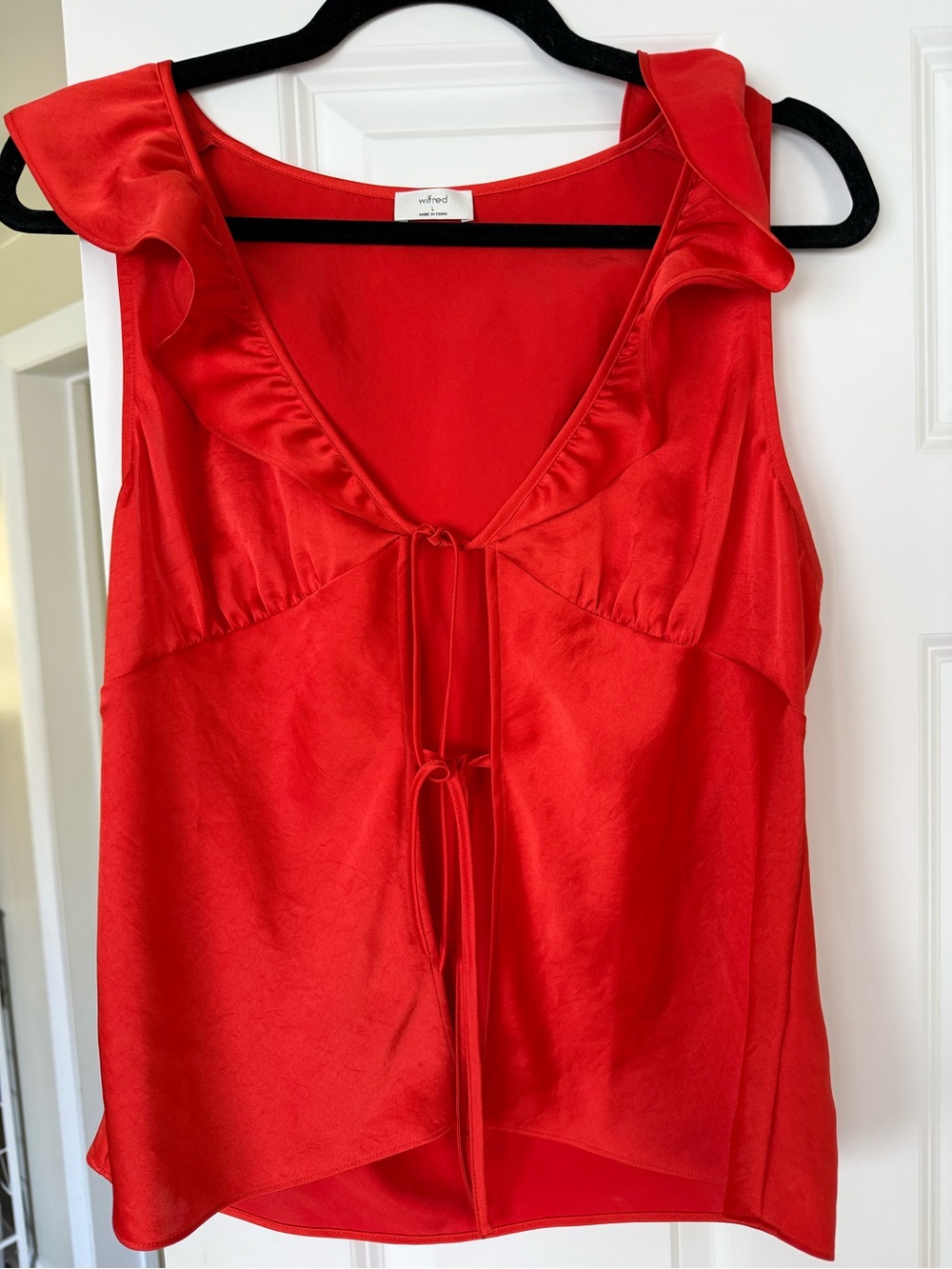 Aritzia Wilfred Vibrant Red Satin Tie-Front Tank